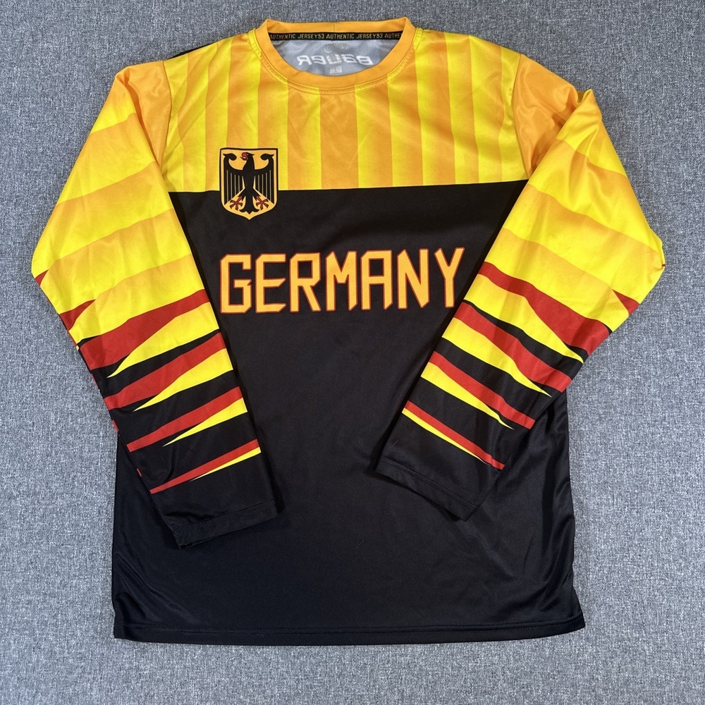 Bauer‎ Germany Hockey Jersey Men's Large Black Yellow Long Sleeve IIHF